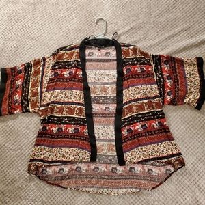 Boho Elephant Kimino Red Brand Monteau Size Large